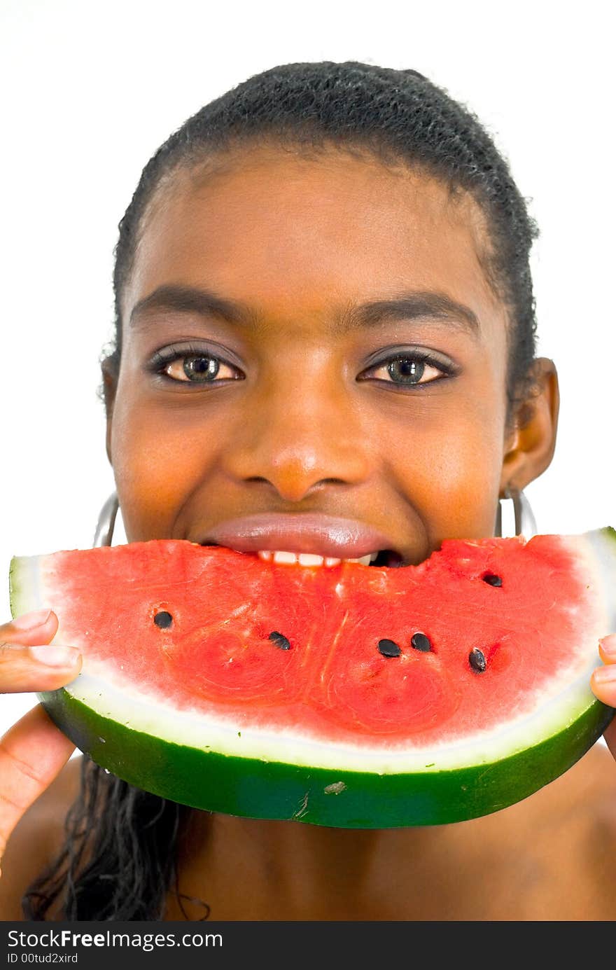 African girl eating a water-melon