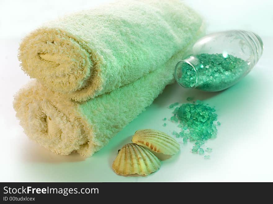 Bath salt and towels