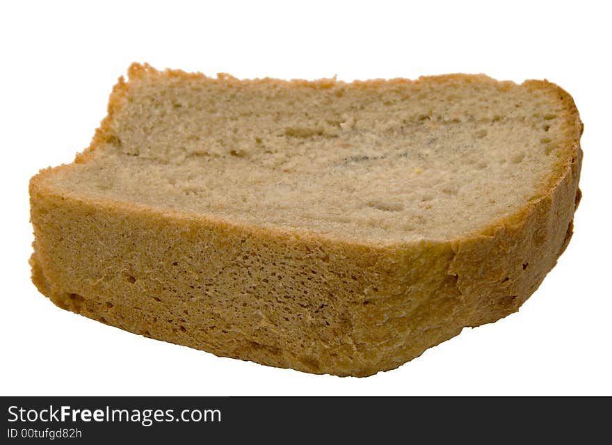 Piece of bread on a white background.