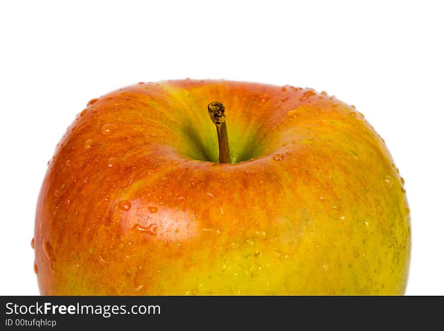 Apple and water drops, isolated on white background