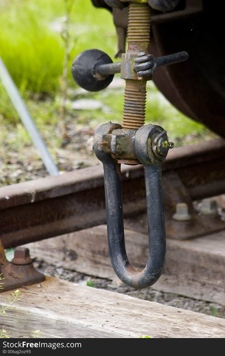 A screw link connector for railway trucks on an old railway line. A screw link connector for railway trucks on an old railway line