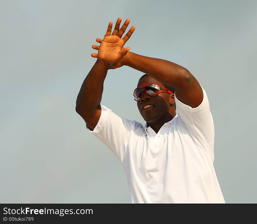 Man waving at the crowd. Man waving at the crowd