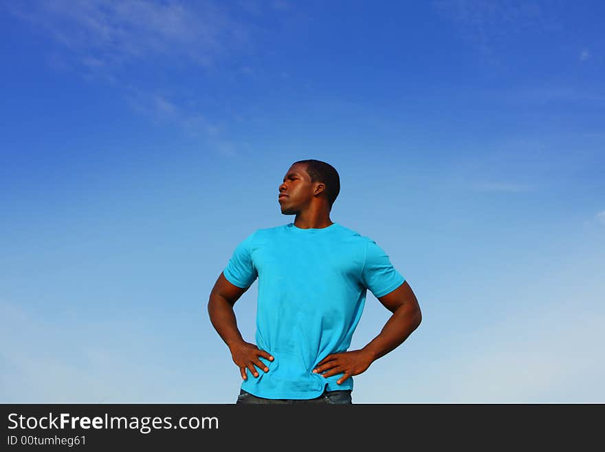 Man on blue background