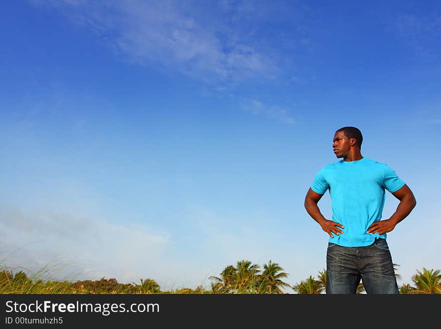 Man on blue background