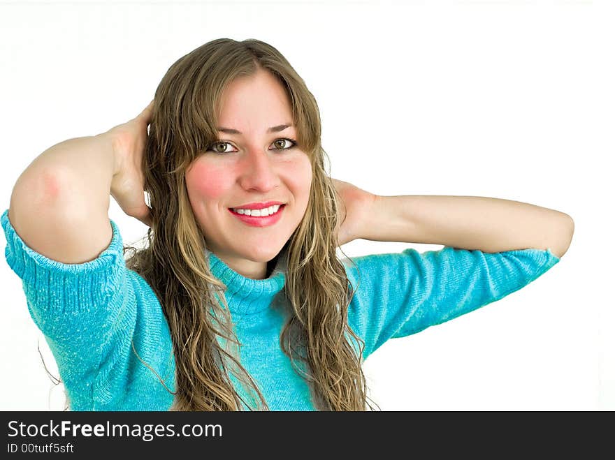 Smiling nice lady portrait with hands