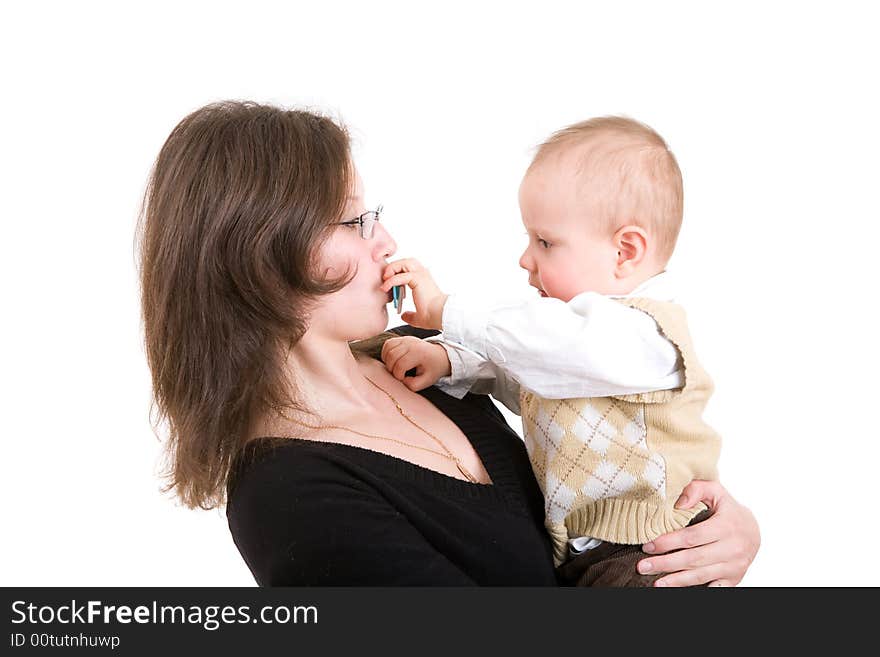 Small boy gives dummy to his mum. Small boy gives dummy to his mum