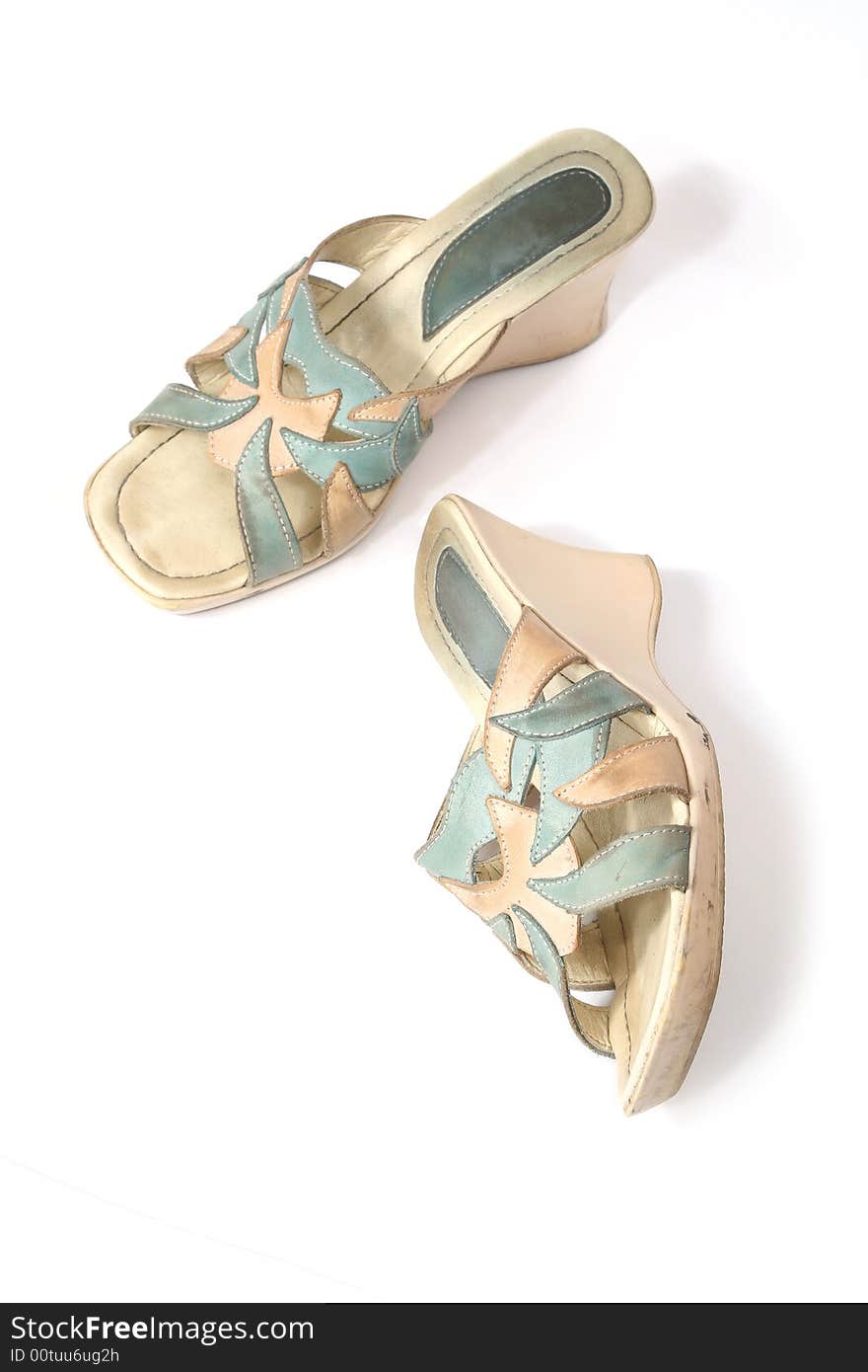 Fashionable old blue sandals on high heel. Fashionable old blue sandals on high heel