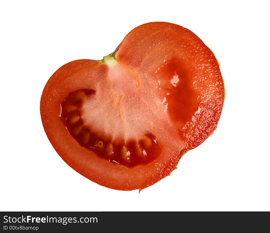 Fresh half cut tomato isolated on white background