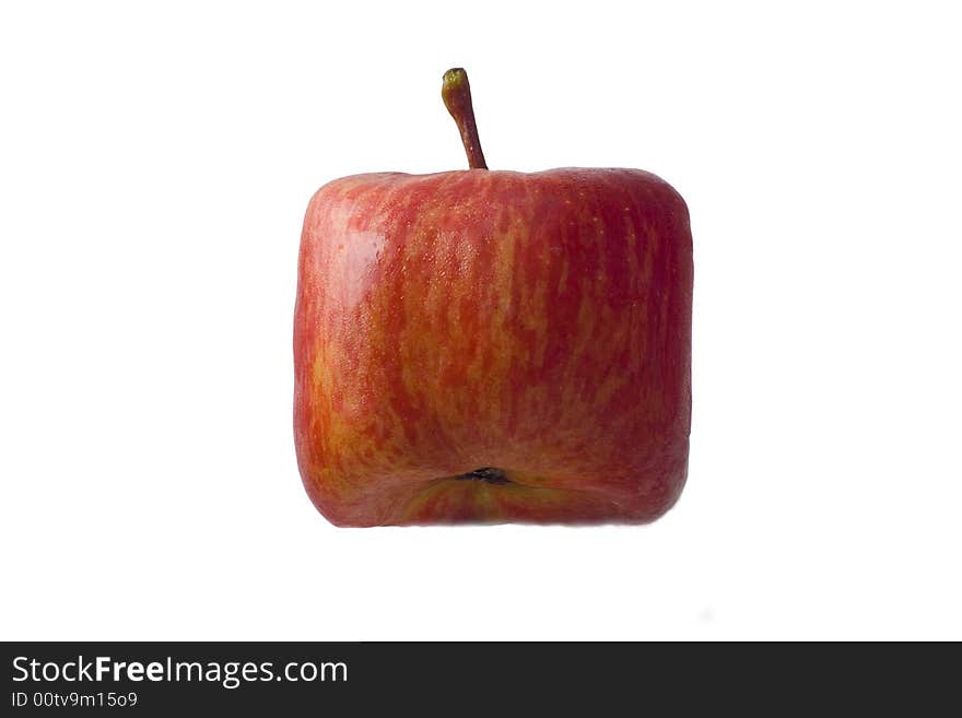 Red fresh apple in the shape of a cube on a white background. Red fresh apple in the shape of a cube on a white background