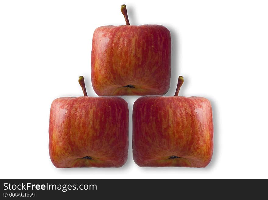 Red apples in cube shapes like building blocks on a white background