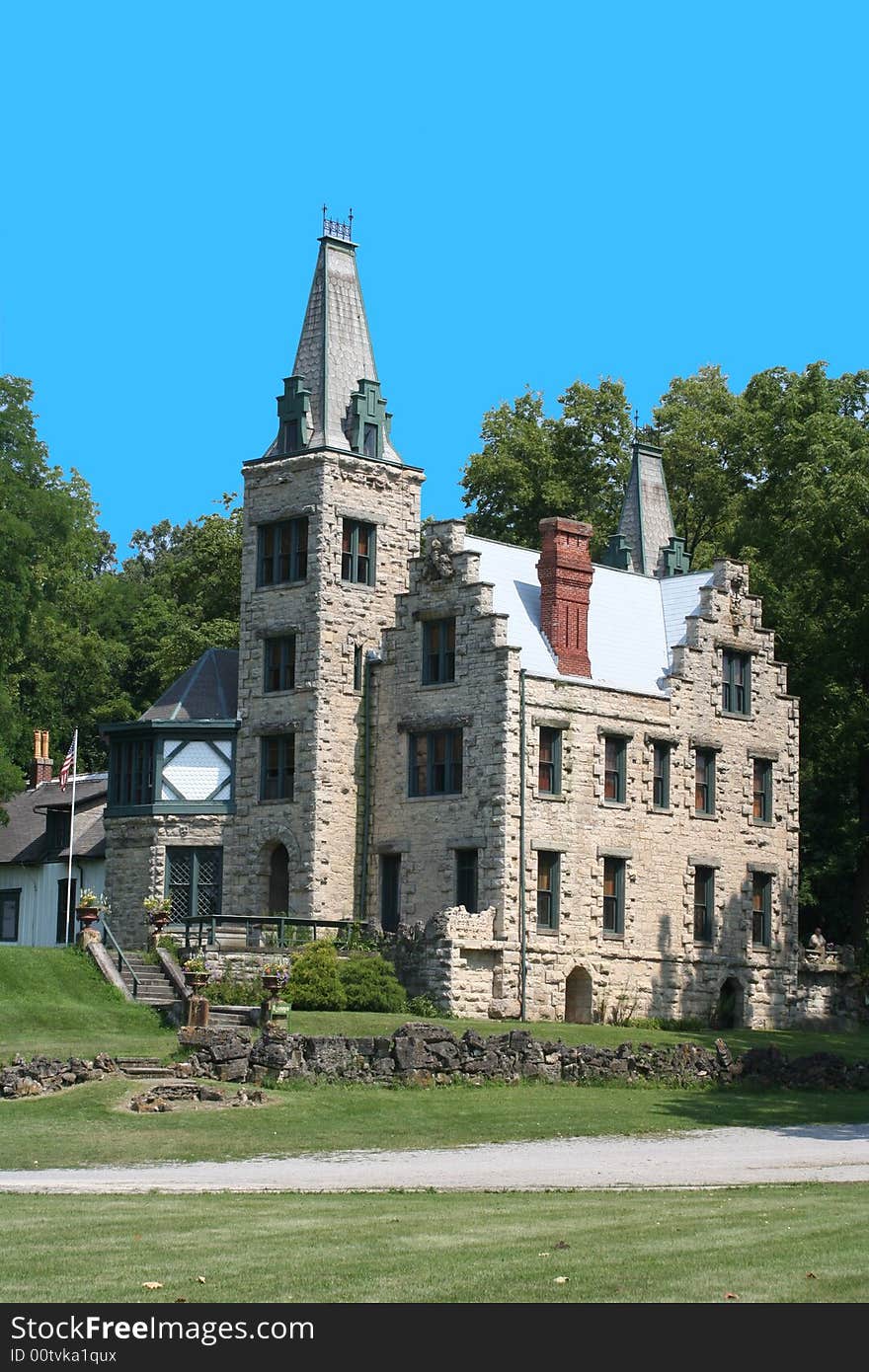 Old castle against a bright blue sky