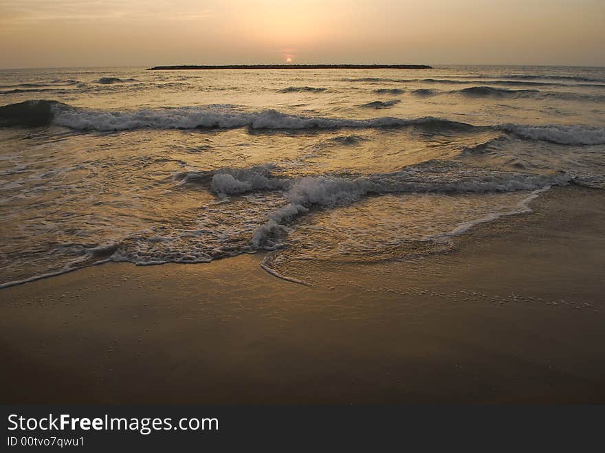 Sundown on the beach of Tel Aviv