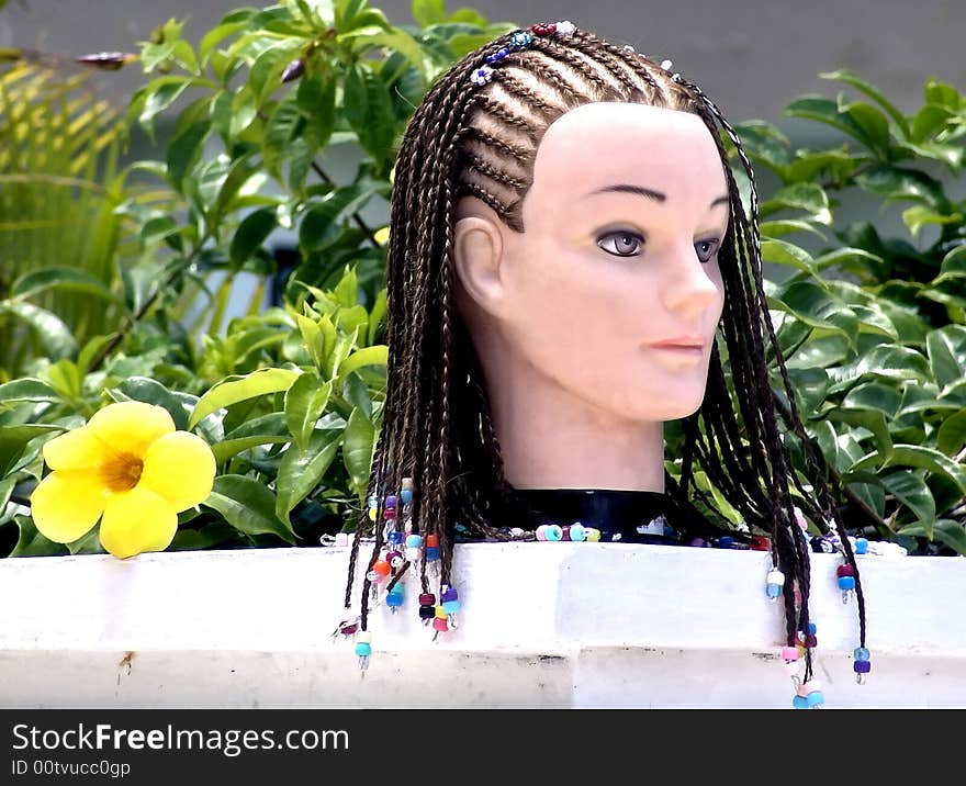 Dummy head with vacation hairstyle. Cancun, Mexico