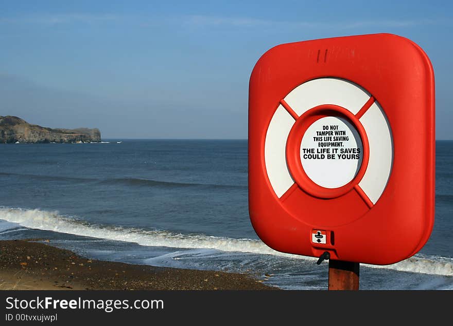 Lifebelt on Yorkshire Coast, UK