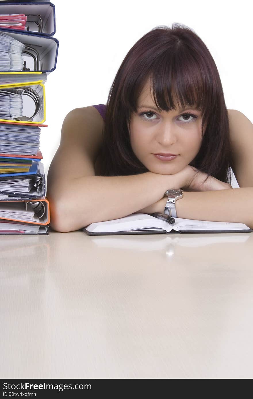 Woman and folders with documents