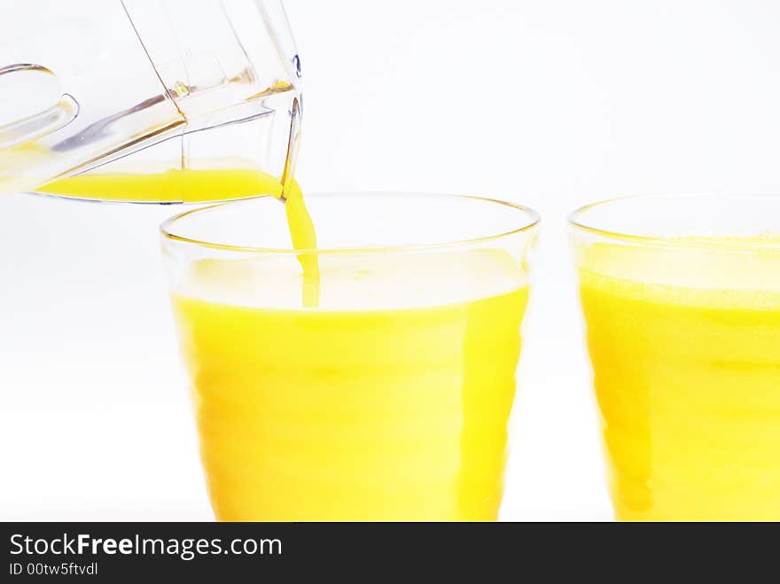 Orange juice on the white background