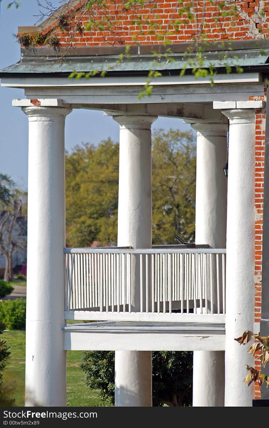 White pillars standing strong on these living quarters in New Orleans, Louisiana post Hurricane Katrina.