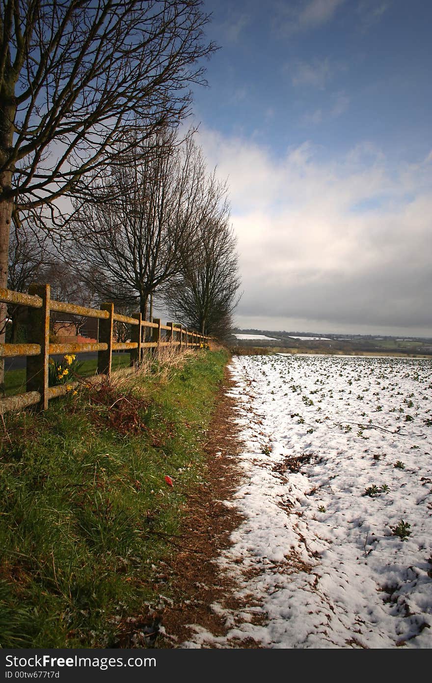 Snow covered field in Banbury, Oxfordshire