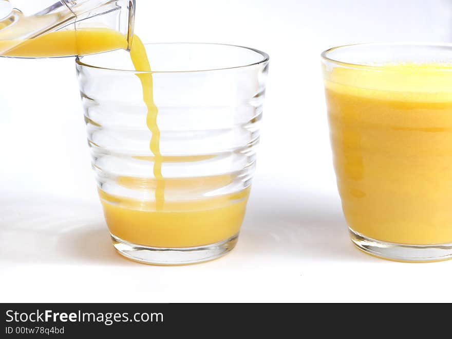 Orange juice on the white background