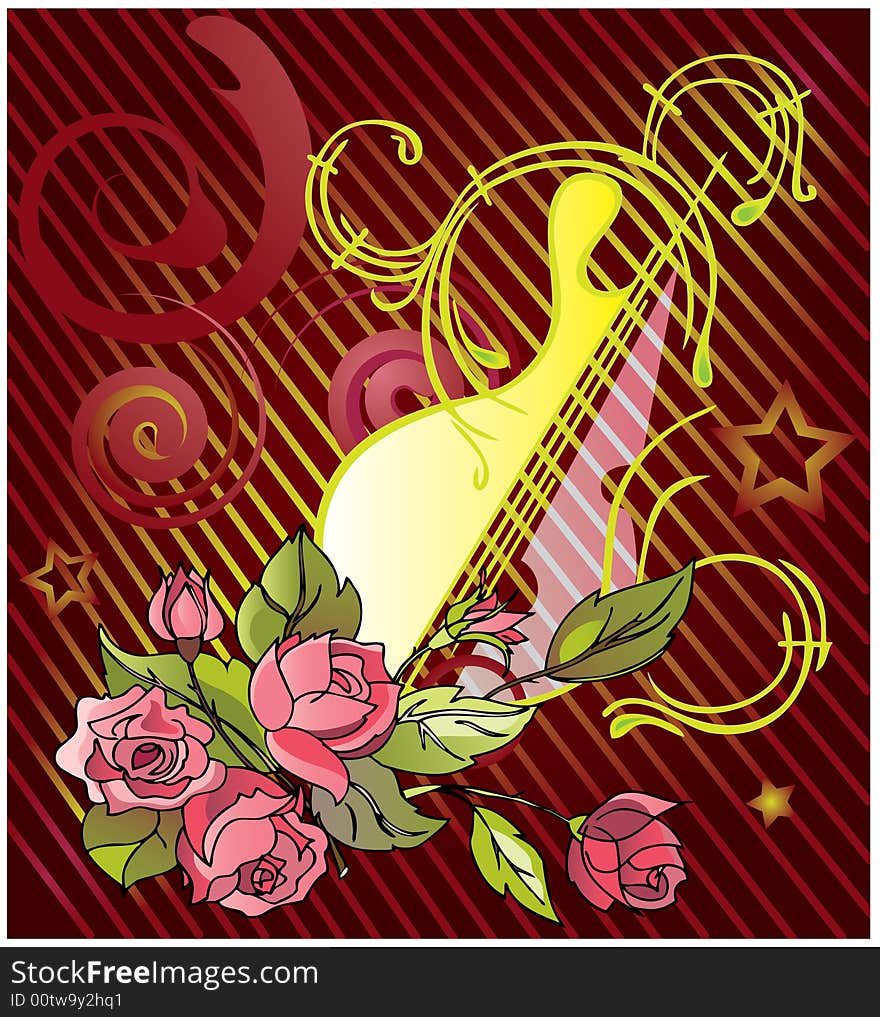 Abstract background with roses and guitar silhouette. Abstract background with roses and guitar silhouette