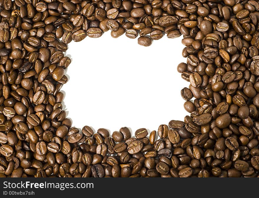 Coffee bean border frame with white copy space blank. Coffee bean border frame with white copy space blank