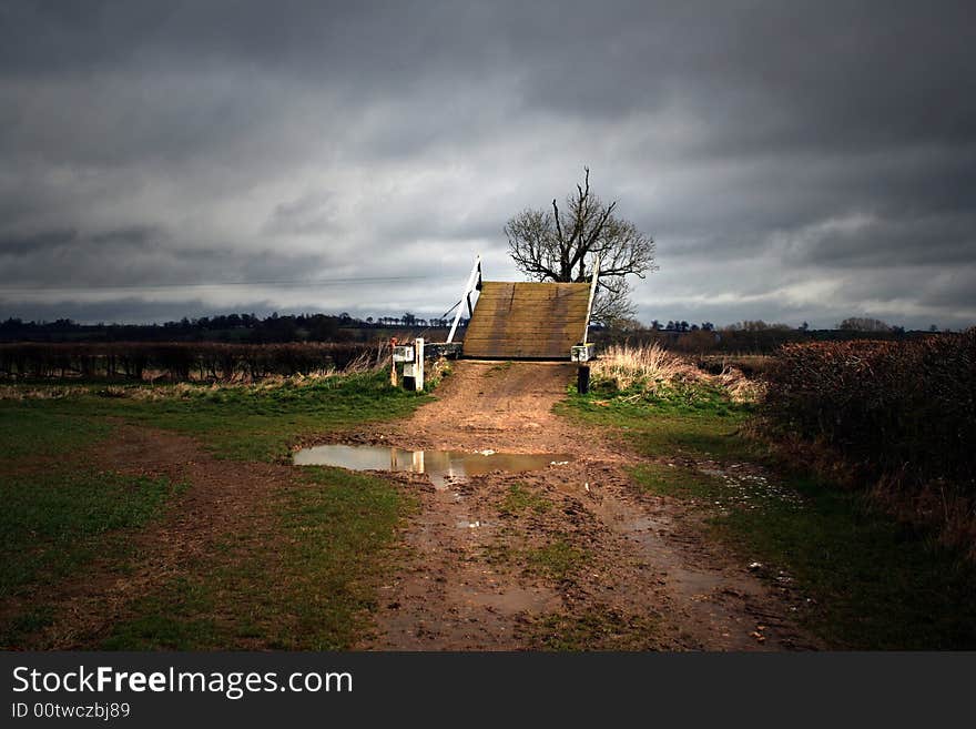 A wooden bridge in the English countryside