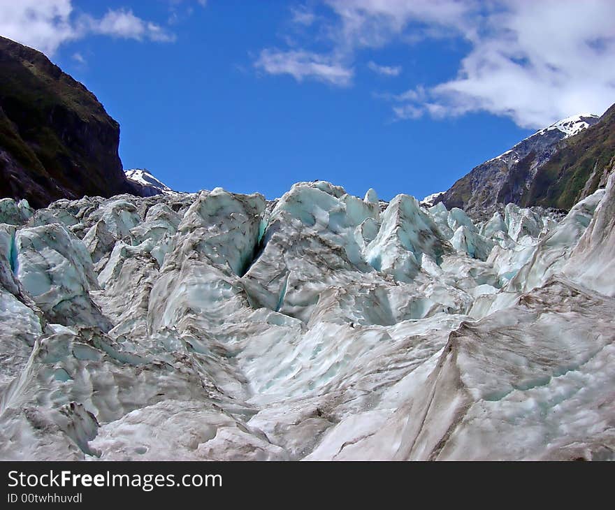 The view from half way up Franz Joseph Glacier, South Island, New Zealand.