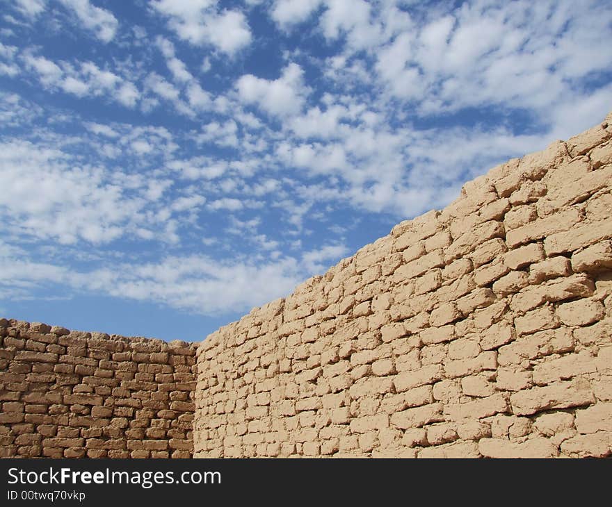 West China,old city wall in  Xinjiang desert. West China,old city wall in  Xinjiang desert