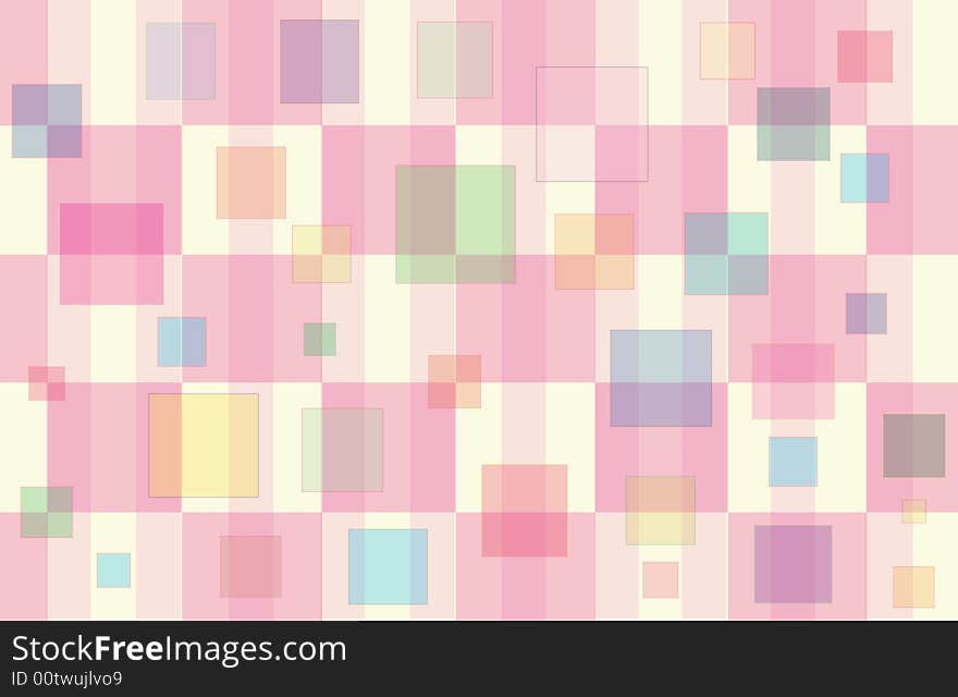 Pink & Pale Yellow Checker pattern with floating multi- colored squares. Pink & Pale Yellow Checker pattern with floating multi- colored squares.