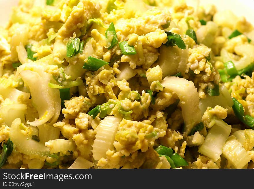 Chinese dish made with egg, celery and green onion. Chinese dish made with egg, celery and green onion