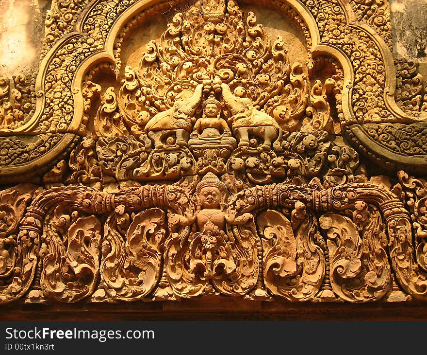 A wood carving of a temple in Angkor Wat, Cambodia. A wood carving of a temple in Angkor Wat, Cambodia