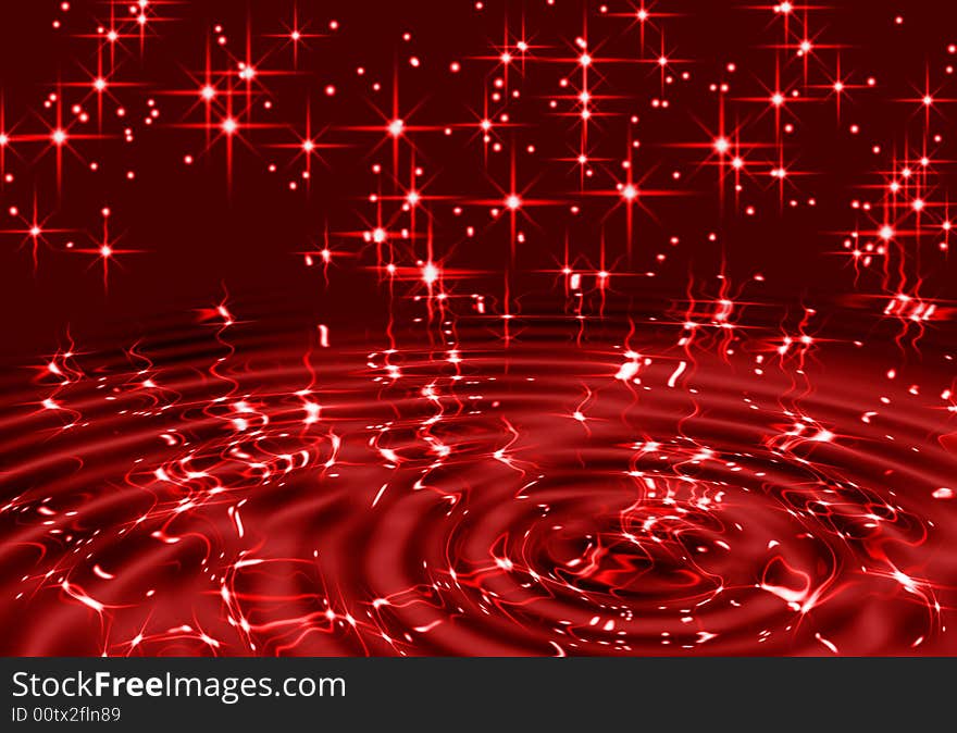 Red stars and ripple on water. Red stars and ripple on water