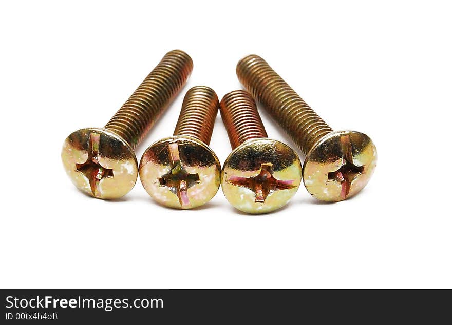 Steel screw-bolts on a white background