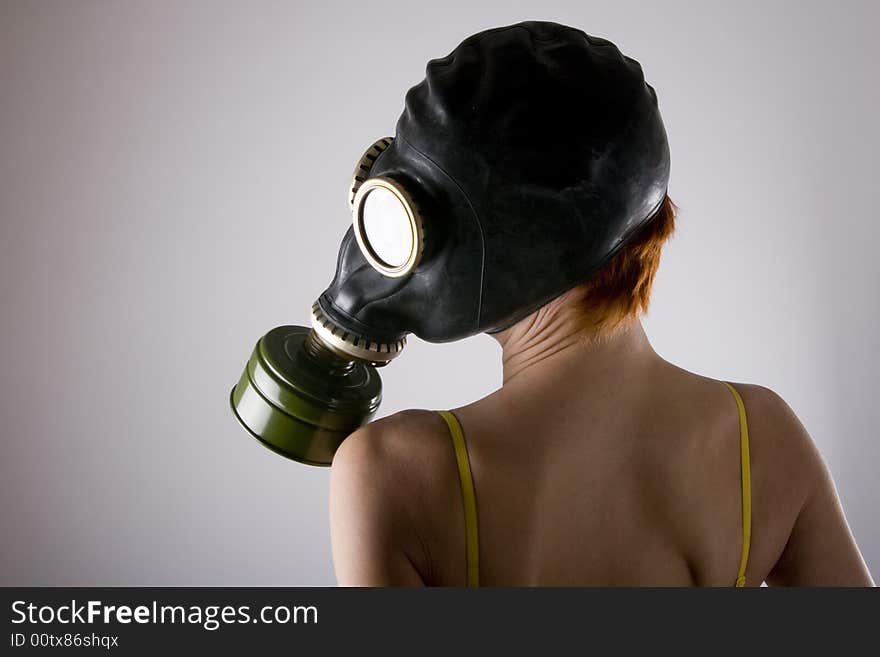 Portrait of woman in gas mask. Portrait of woman in gas mask