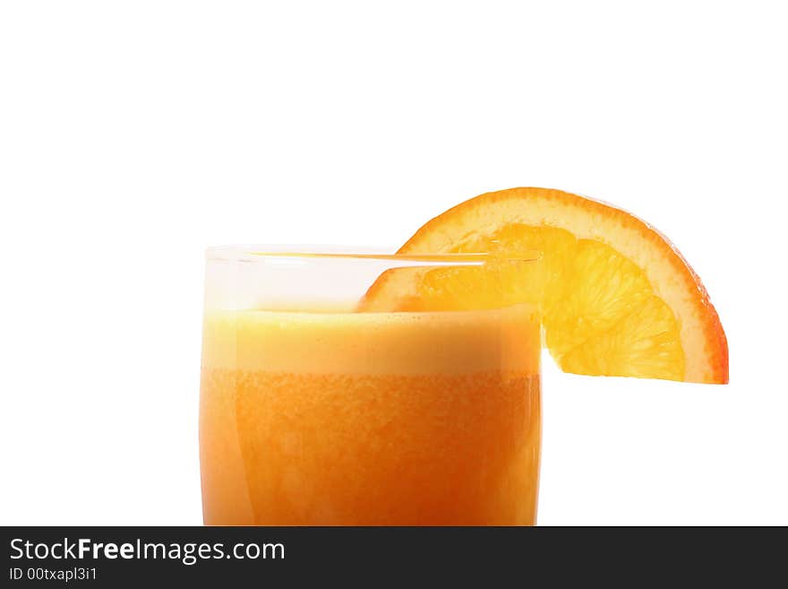 Orange juice on a withe background.