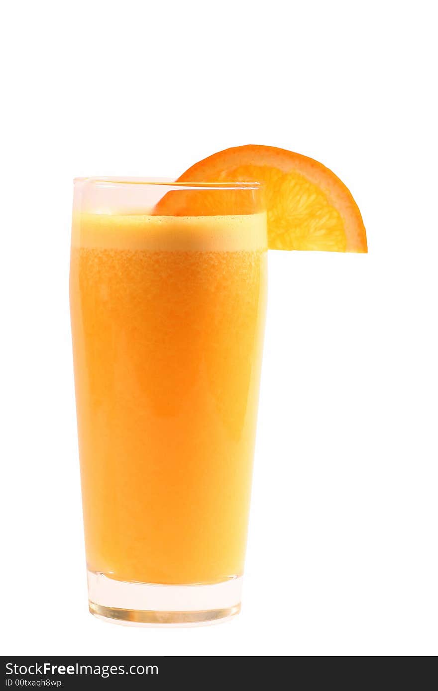 Orange juice on a withe background.