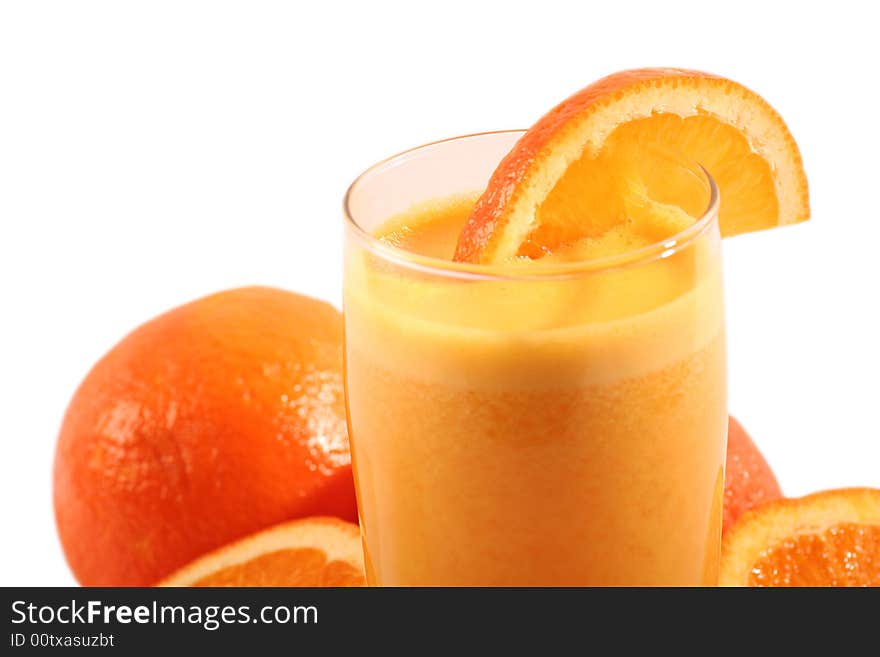 Orange juice on a withe background.