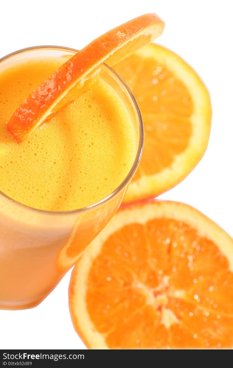 Orange juice on a withe background.