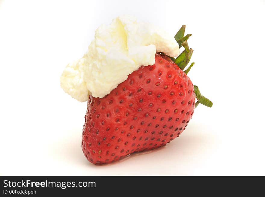 Strawberry with the cream, isolated on a white background