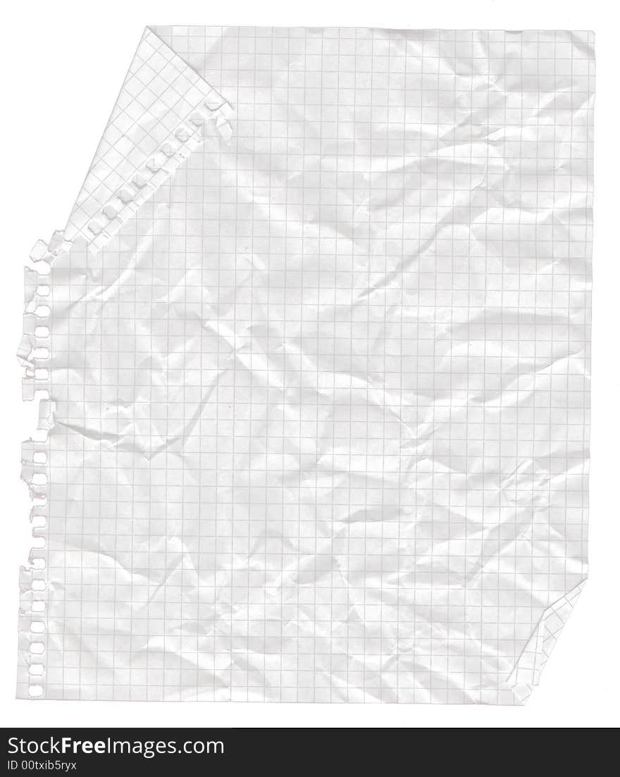 Crushed notebook sheet. The file includes clipping path.