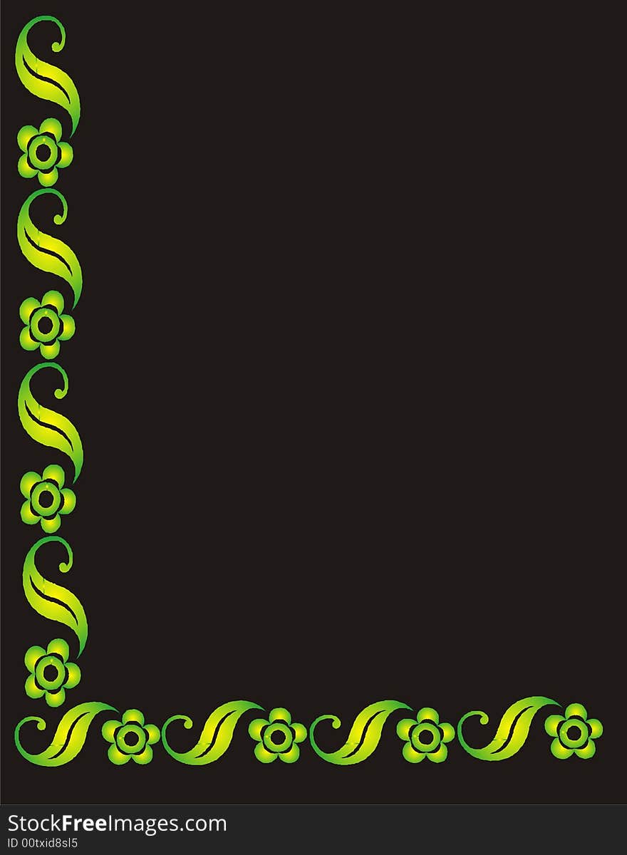 Floral green and yellow frame on black background -  illustration. Floral green and yellow frame on black background -  illustration