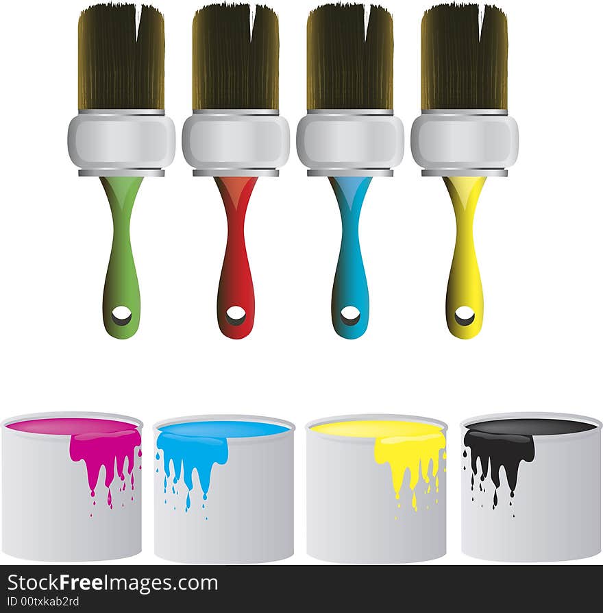 Illustration of brushes and cans full of color