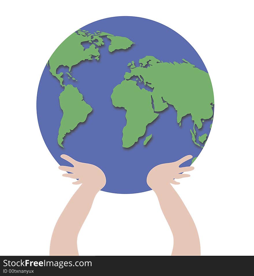 Illustration of hands holding world globe. Illustration of hands holding world globe