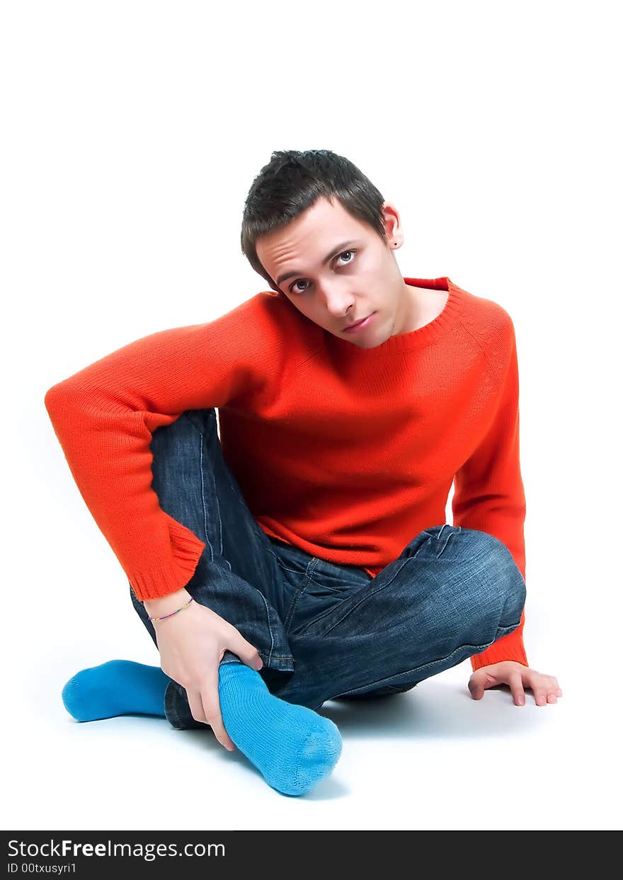 Teenager posing on a white background