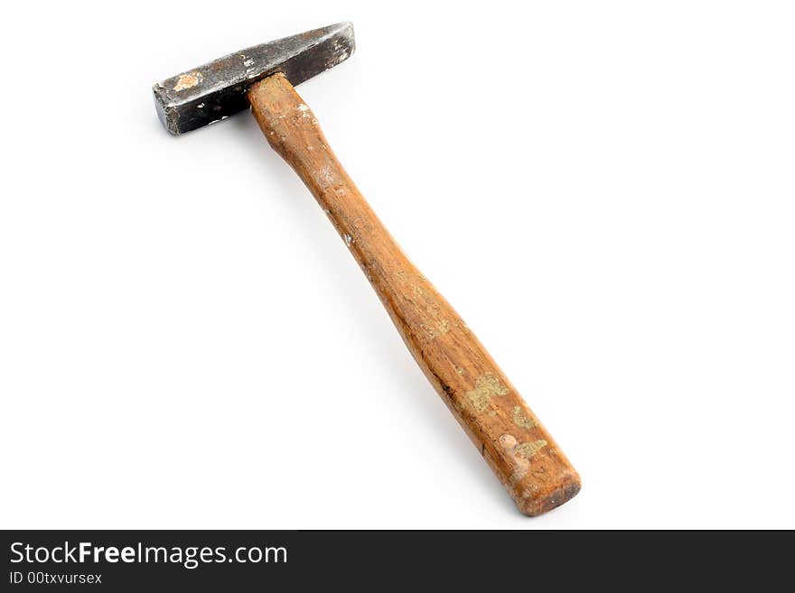 Old hammer on white background