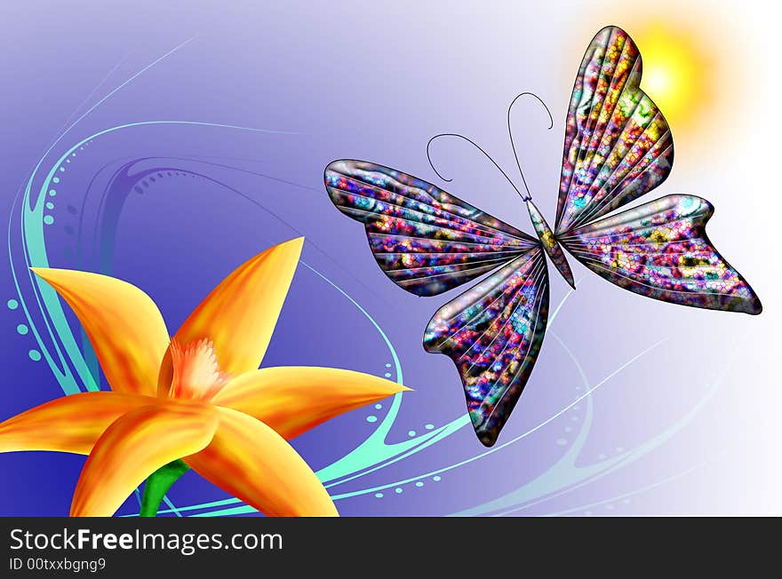 Scene of the butterfly and  flower. Scene of the butterfly and  flower