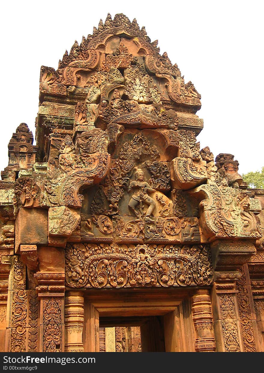 Wood carving on a temple in Angkor Wat, Cambodia