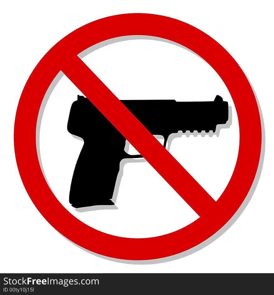 A clip art illustration featuring a symbol design involving a banned symbol and handgun. A clip art illustration featuring a symbol design involving a banned symbol and handgun