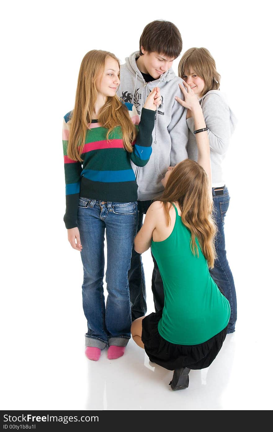 Group of teenagers isolated on a white background