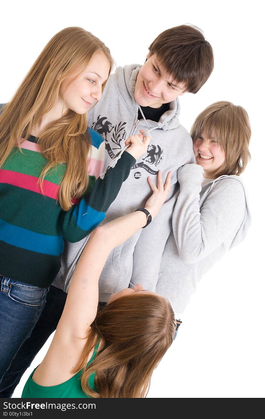 Group of teenagers isolated on a white background